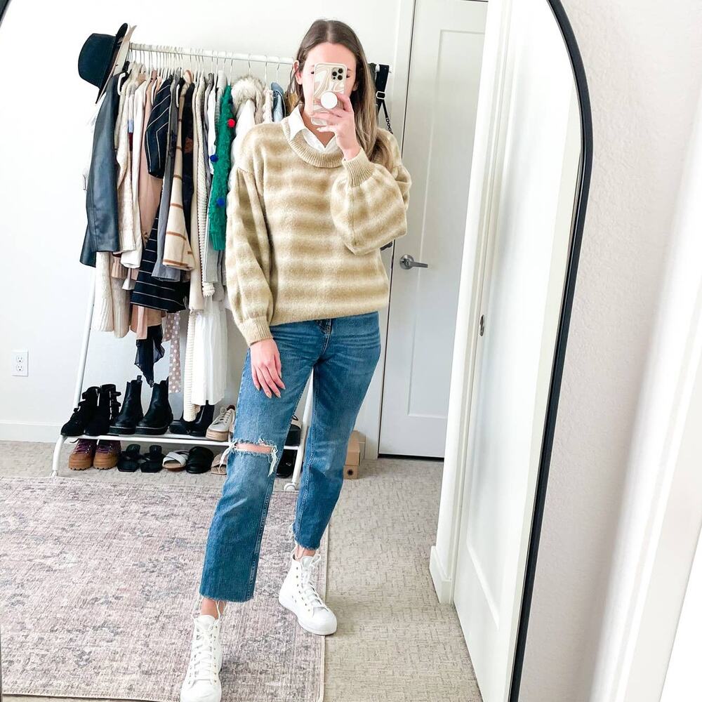SOMETHING NAVY Neutral‎ Tan Striped Sweater - Picture 6 of 16